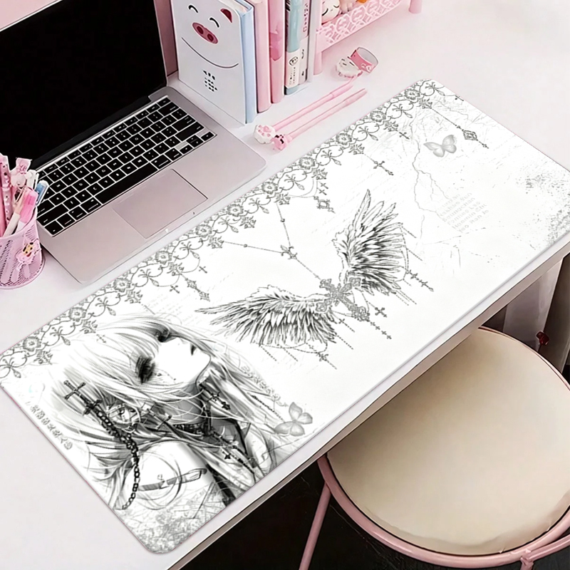 Gaming Accessories Girls - لوحة ماوس جلدية سوداء وبيضاء بتصميم